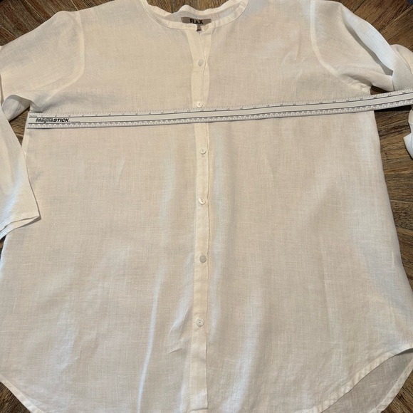 Large Flax Linen poets blouse Women’s long white top shirt mandarin collar - Picture 7 of 12